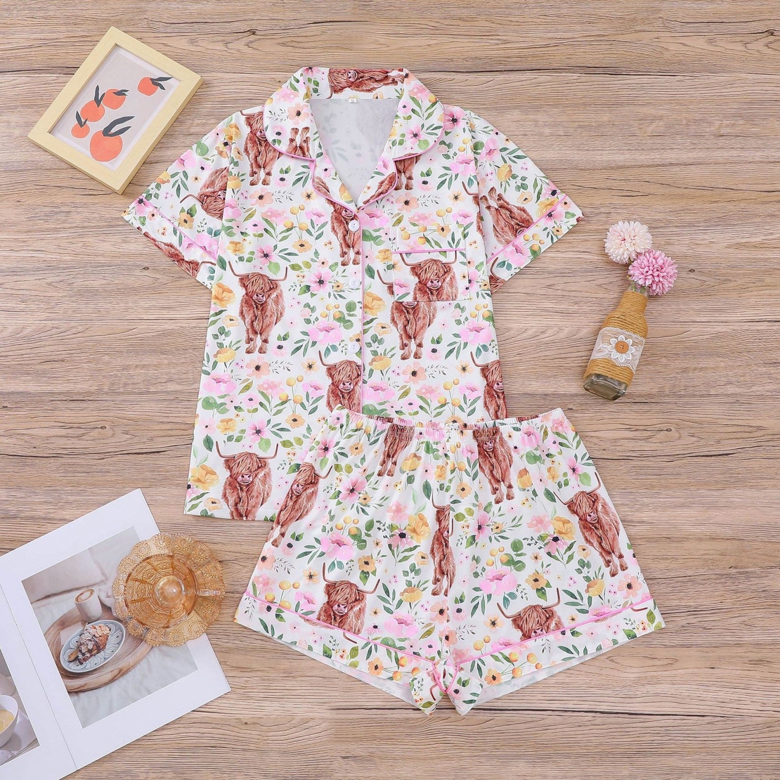 Women's Floral-print Short-sleeve Suit