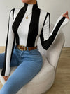 European And American Style Cross-Border Export Women's Clothing Spring & Fall Classic Black And White Contrasting Vertical Pattern Knitwear Slimming Look Inner Top