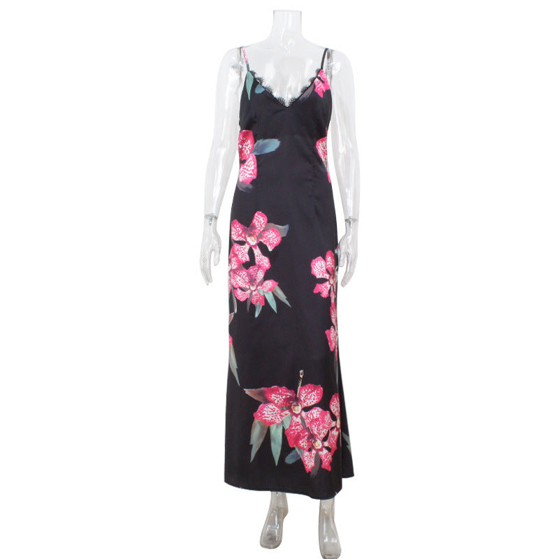 Women's V-neck Strap Maxi Vintage-style Dress