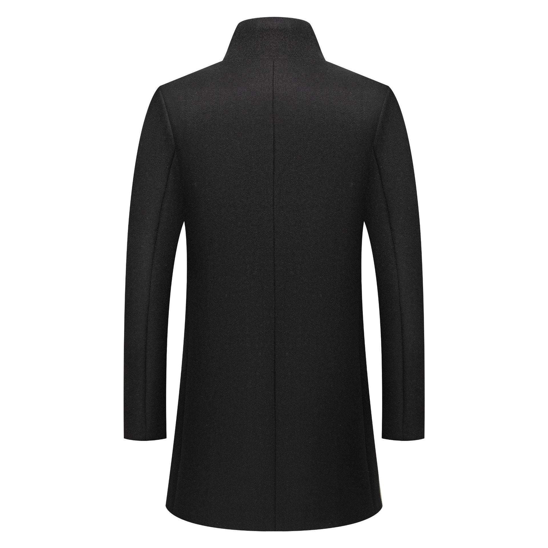 Men's Stand-collar Mid-length Solid-color Wool Coat