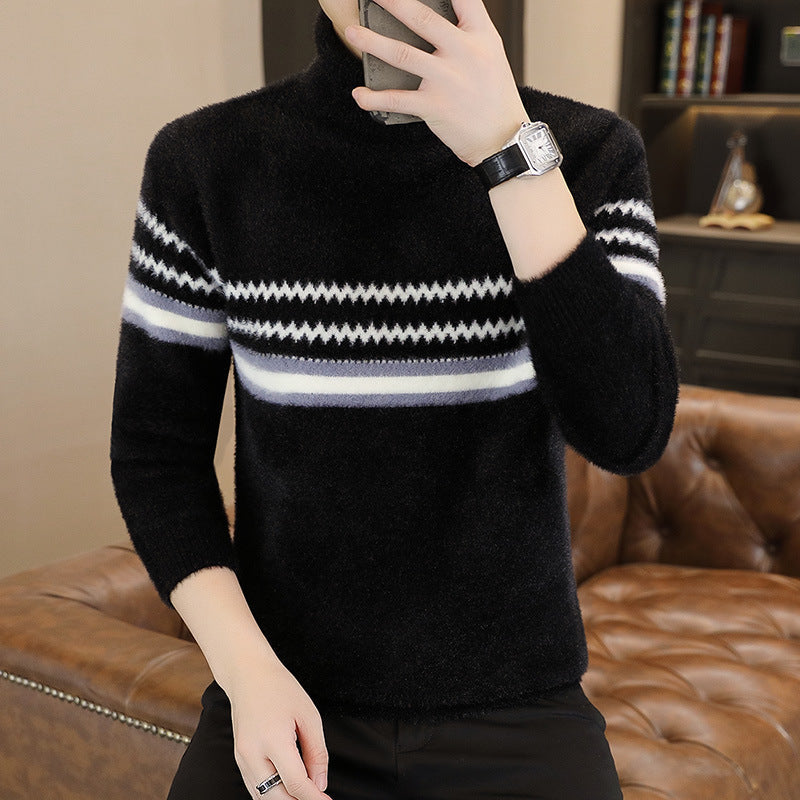 Knitted Gold Mink Sweater With A Turn-up Collar TRENDFLOW