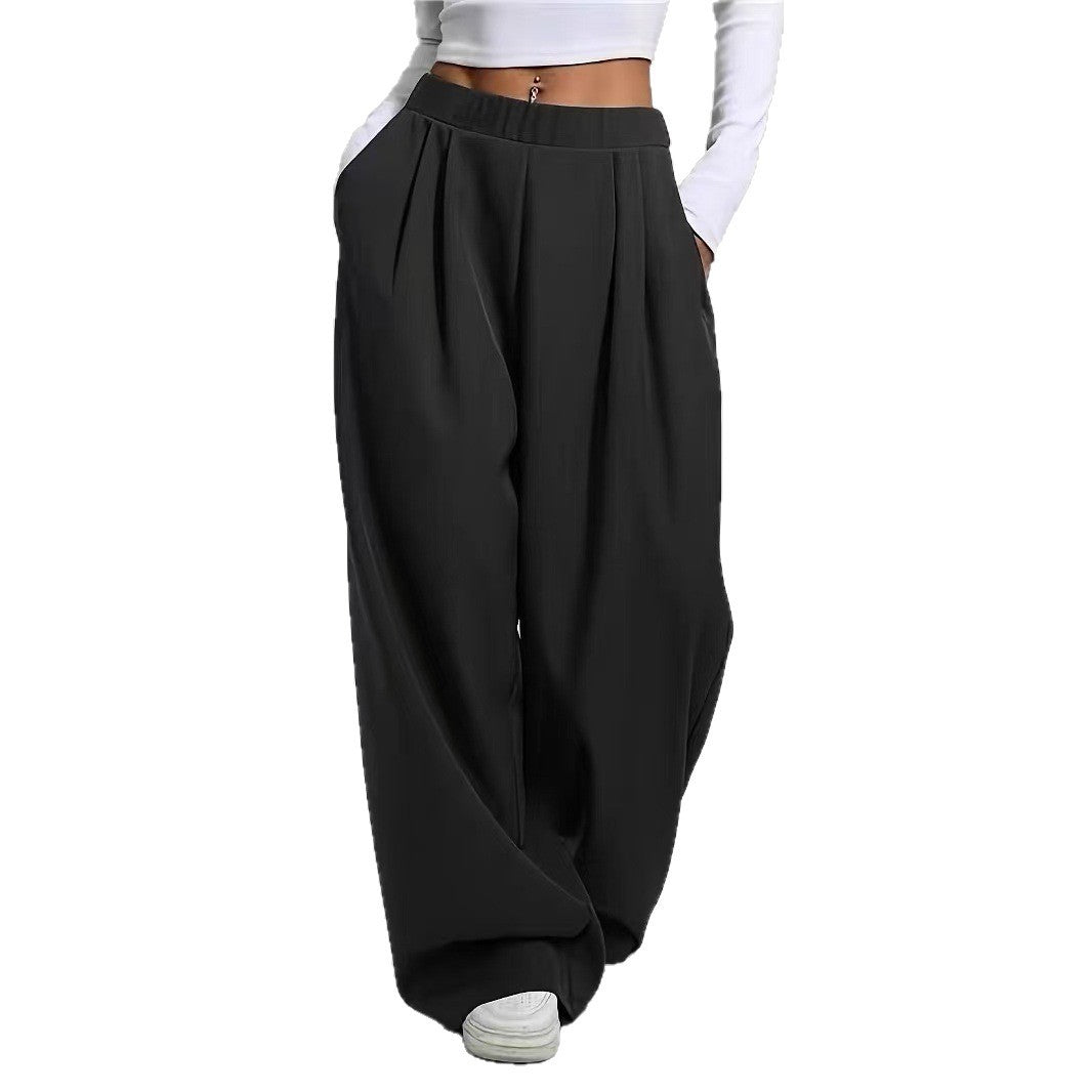Sporty Casual Pocket High-waisted Women's Pants Loose And Slimming