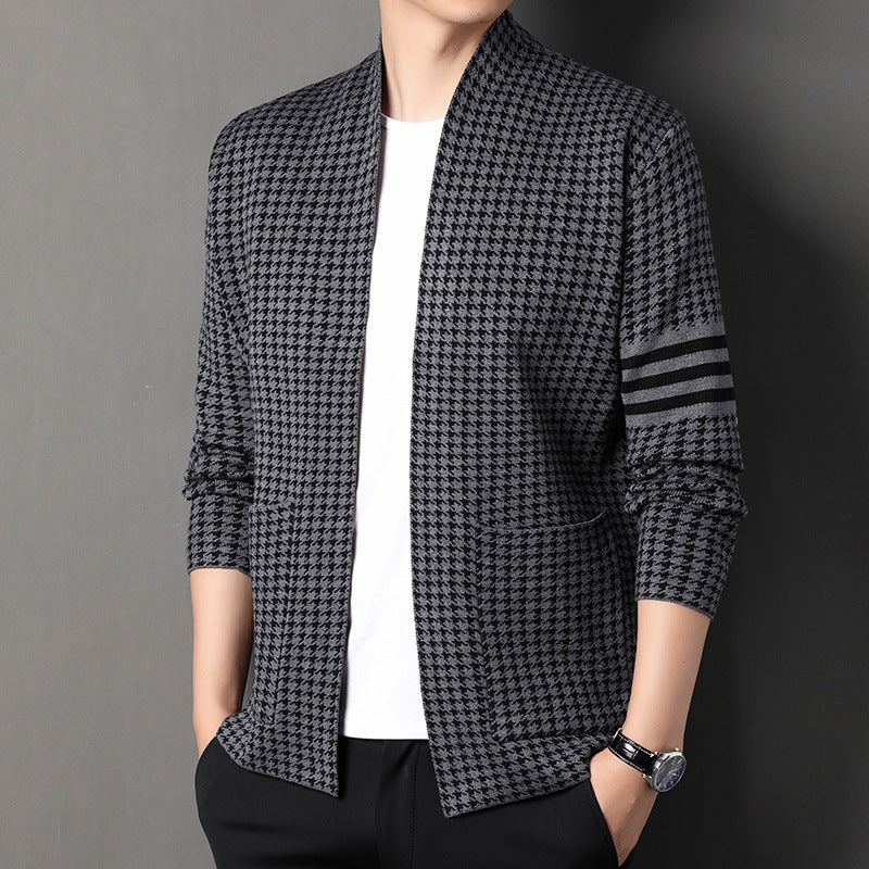 Knitted Cardigan Jacket Semi-scoop Neck Sweater TRENDFLOW