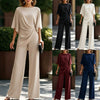 Amazon Cross-border Solid Color SetLoose-fitting Top High-waisted Wide-leg Pants, Elegant Two-piece Set For Parties And Commuting
