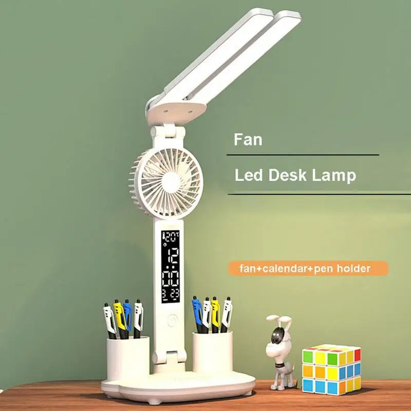 Foldable LED Table Light Eye Protection Multifunction Desk Lamp With Thermometer Calendar Fan Pen Holder Study Reading Fan Light TRENDFLOW