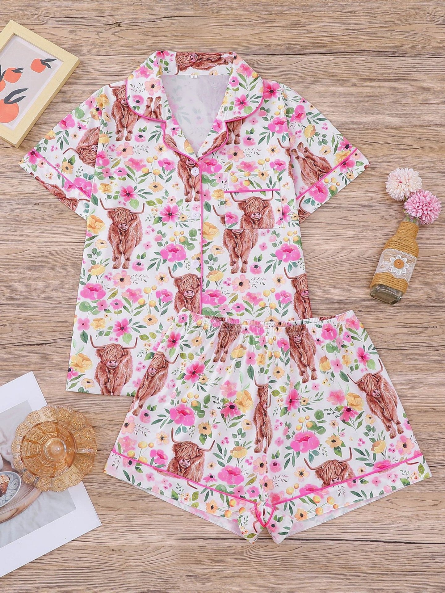 Women's Floral-print Short-sleeve Suit