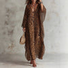 Arrival Retro Leopard-Print Deep V-Neck Batwing-Sleeve Beach Cover-Up Maxi Dress