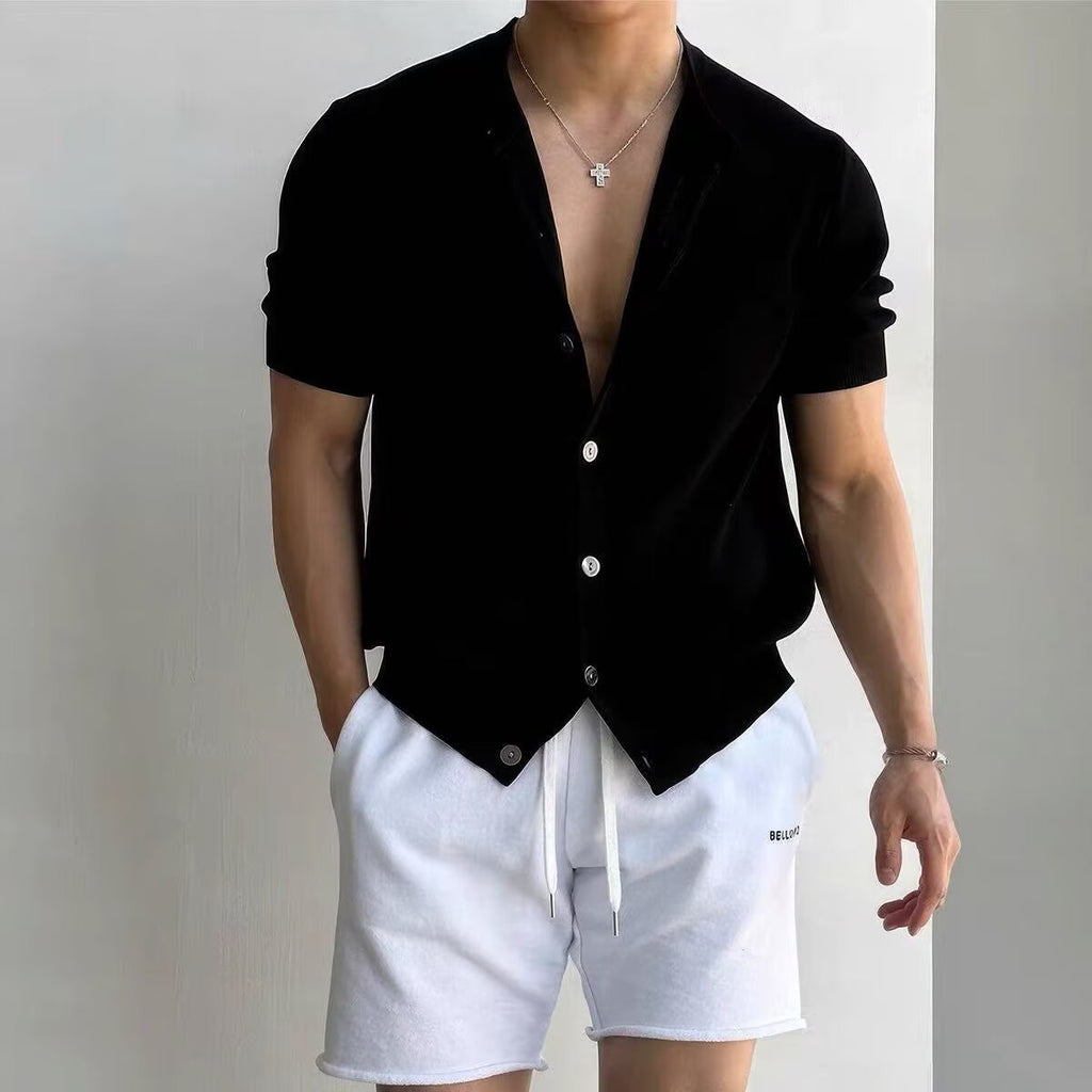 Fashion Patchwork Jacquard Knit Men's Luxury High-end T-shirt