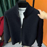 Solid-color Zip-up Cardigan Knitwear Men&