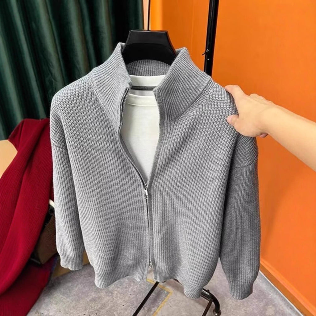 Cardigan con cerniera tinta unita in maglia da uomo