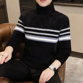 Knitted Gold Mink Sweater With A Turn-up Collar TRENDFLOW