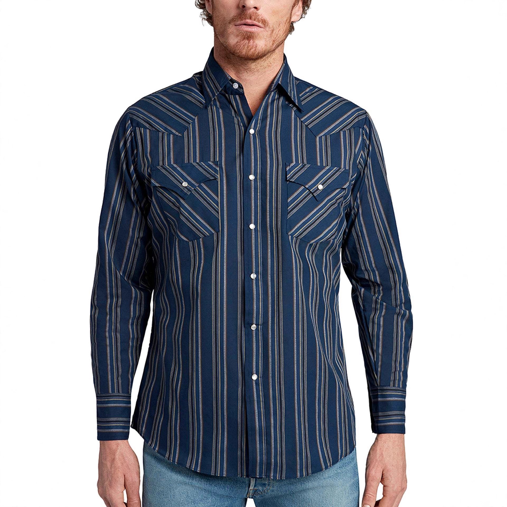 Fashionable Long-sleeve Western-style Striped Shirt For Men