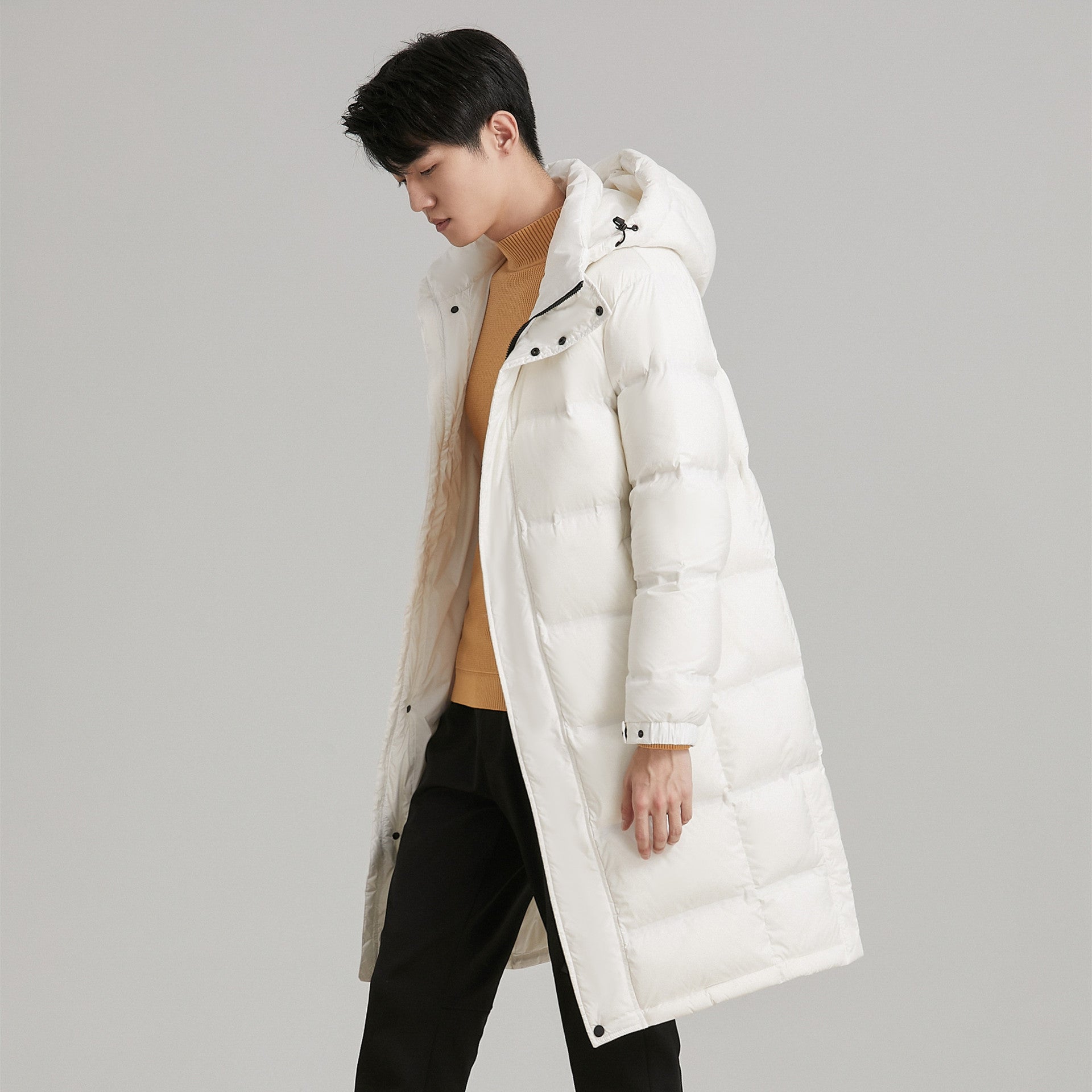 Solid Color Hat Man Mid-length Thickened Coat