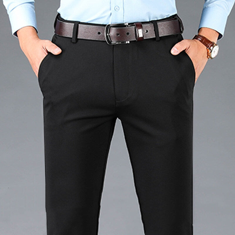 Men's Stretch Casual Pants, Loose-Fit Wrinkle-Resistant, Iron-Free Dress Pants