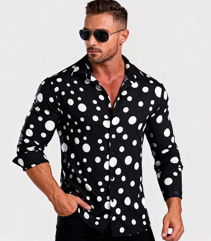 New Polka Dot Print Casual And Versatile Long-sleeved Shirt For Men