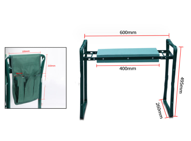 Foldable Outdoor Lawn Bench Chair With Tool Pouch Garden Rest TRENDFLOW