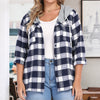 Women Plaid Print Button Down Long Sleeve Hooded Knit Shirt Jacket