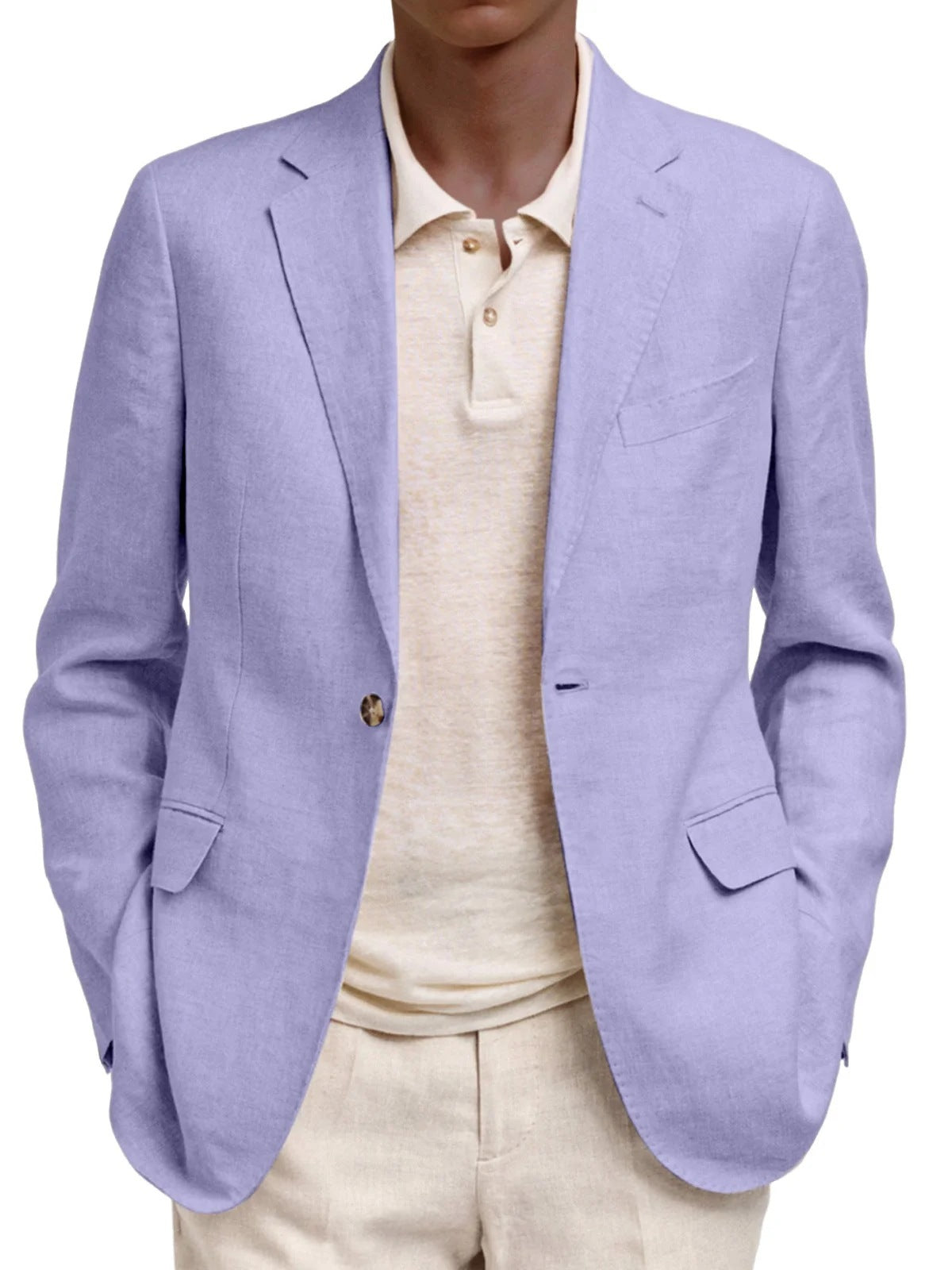 Men's Long-Sleeve Business-Casual Suit With Lapel And Mock Pockets