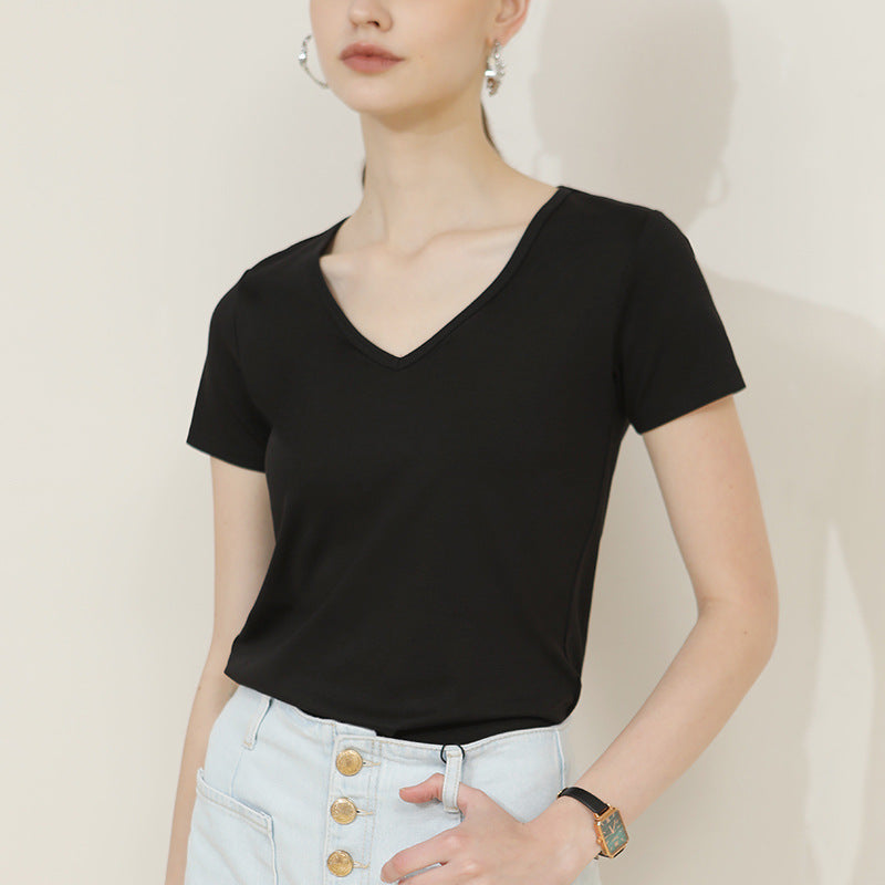 New Women's 100 Cotton V-neck Short-sleeve Top
