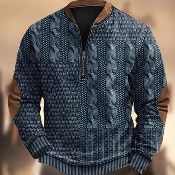 Men's Casual Checkered Printed Half Zip Hoodie