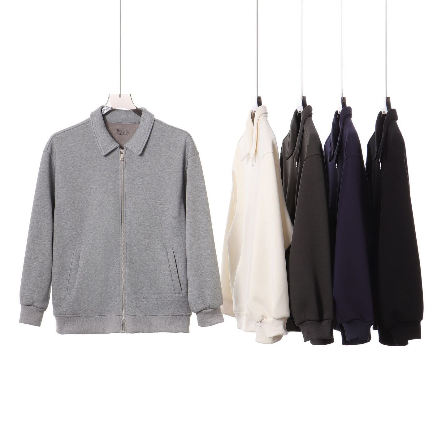 Japanese Retro Heavyweight 420g Silver Fox Fleece Solid Color Lapel Zip-up Jacket