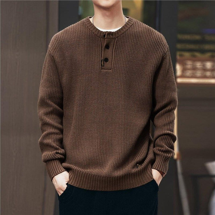 Vintage-style, Relaxed-fit, Thickened Vertical-striped Workwear Pullover Sweater TRENDFLOW