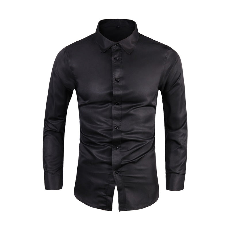 Long-sleeve Plus-size Lapel-collar Solid-color Business Shirt For Men