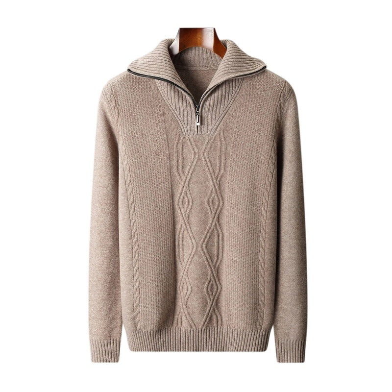 Men's Diamond-Pattern Sweater Casual Stand Collar Long Sleeves