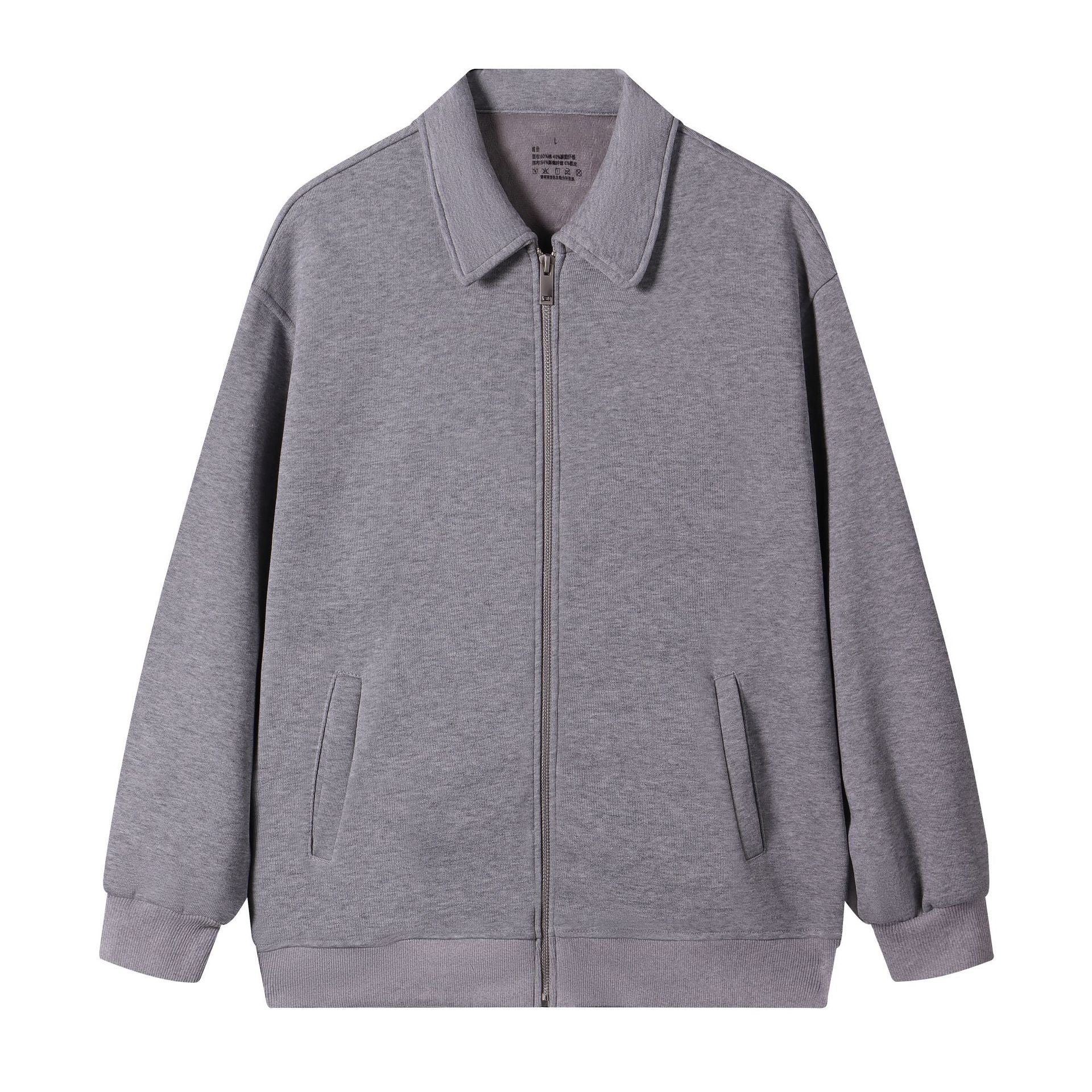 Japanese Retro Heavyweight 420g Silver Fox Fleece Solid Color Lapel Zip-up Jacket