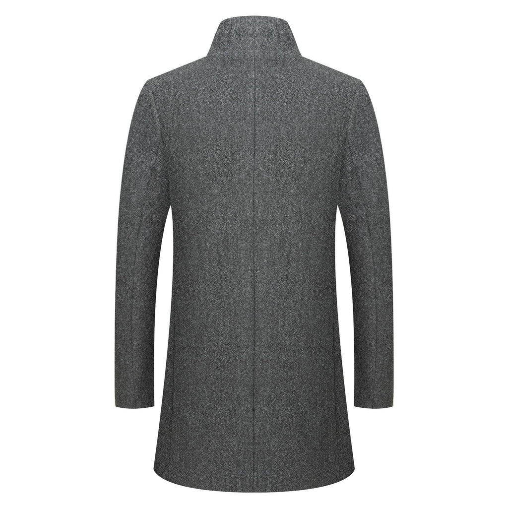 Men's Stand-collar Mid-length Solid-color Wool Coat