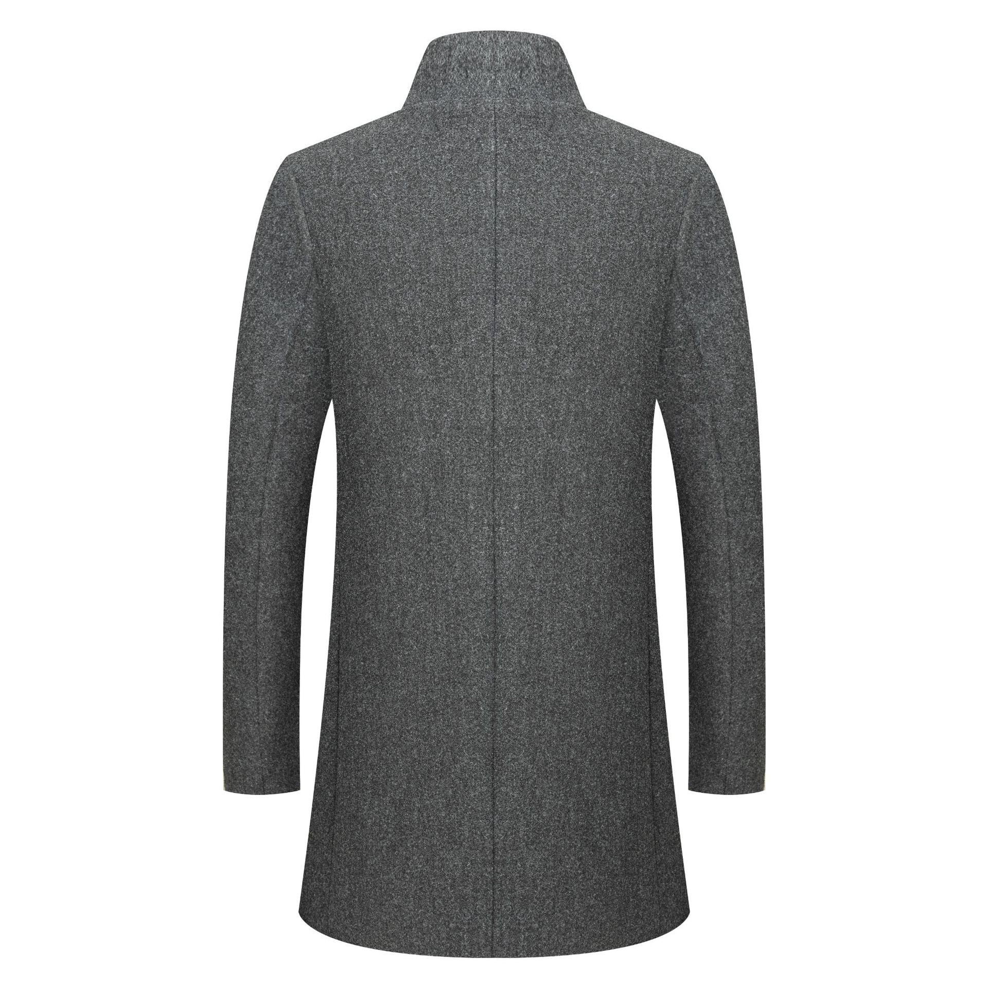 Men's Stand-collar Mid-length Solid-color Wool Coat