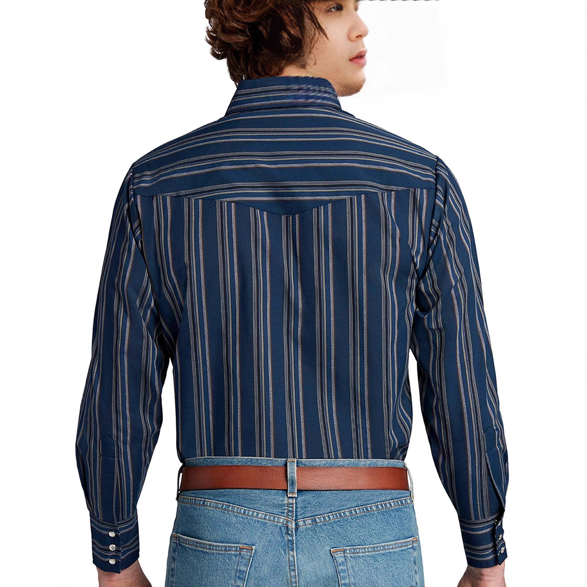 Fashionable Long-sleeve Western-style Striped Shirt For Men
