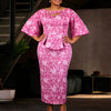 Plus-size Jacquard Ruffled Faux Two-piece Sheath Dress