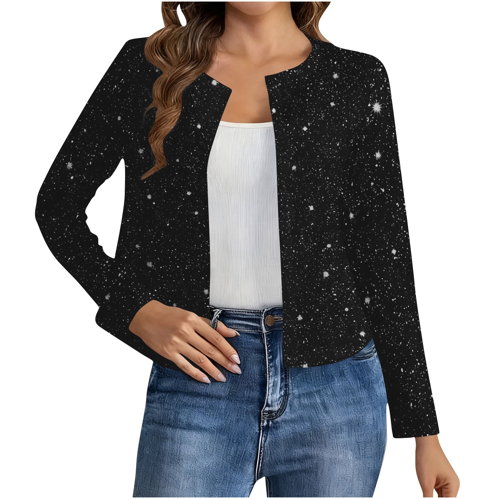 Fashionable Cardigan Long-sleeve Gold-foil Jacket For Women