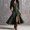 Women's Retro Western Plaid Detachable Waist-Cinching Long Dress
