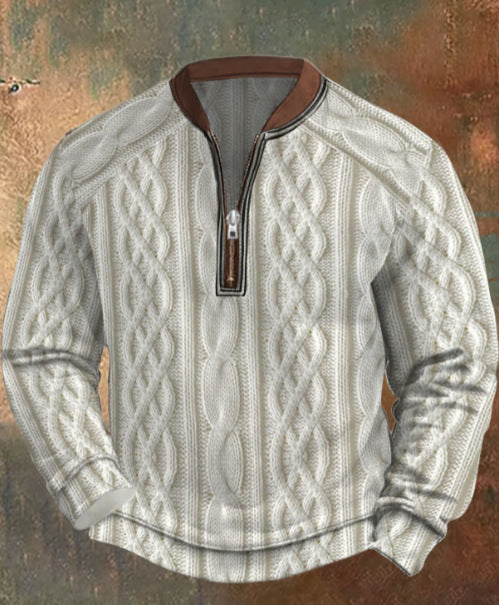 Men's Casual Checkered Printed Half Zip Hoodie