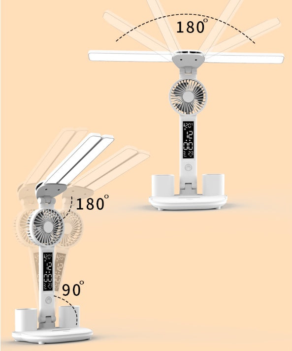 Foldable LED Table Light Eye Protection Multifunction Desk Lamp With Thermometer Calendar Fan Pen Holder Study Reading Fan Light TRENDFLOW