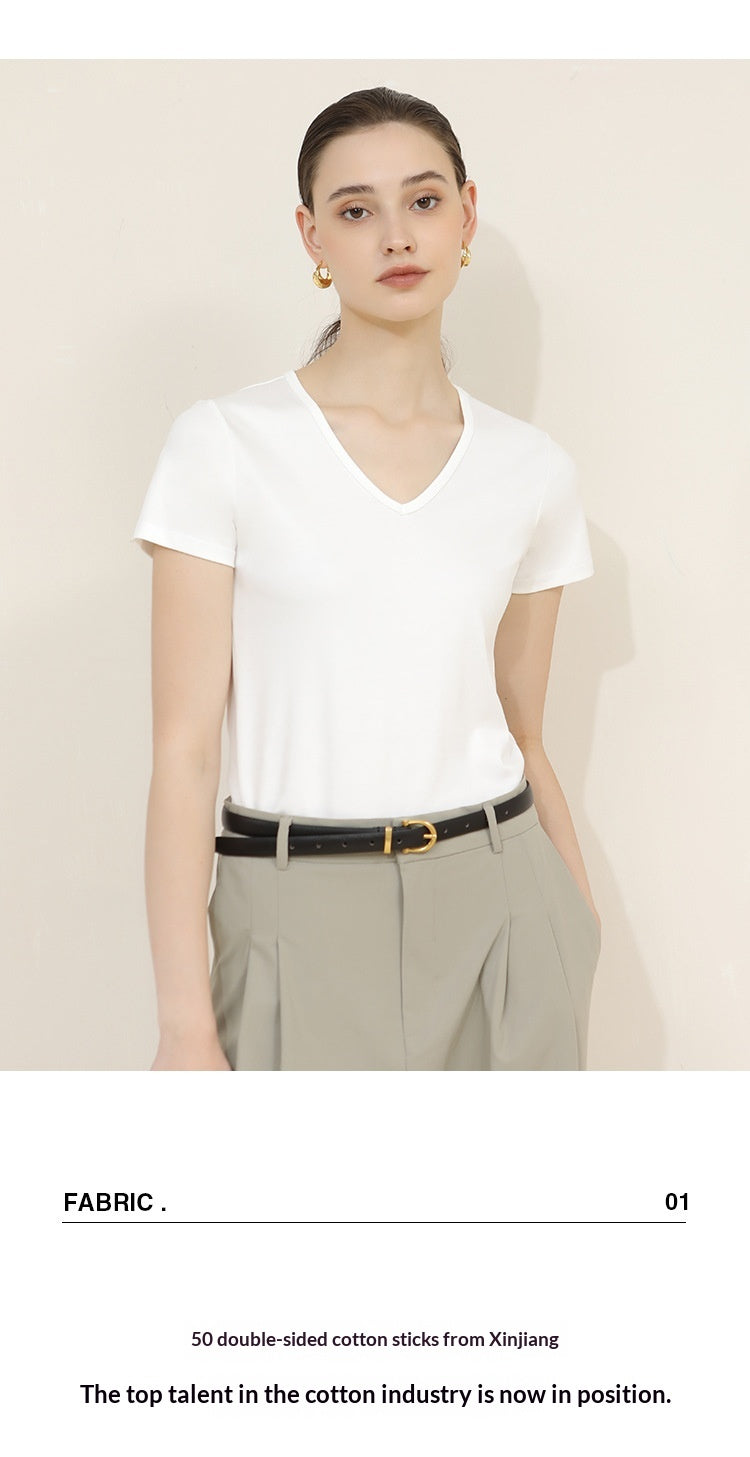New Women's 100 Cotton V-neck Short-sleeve Top