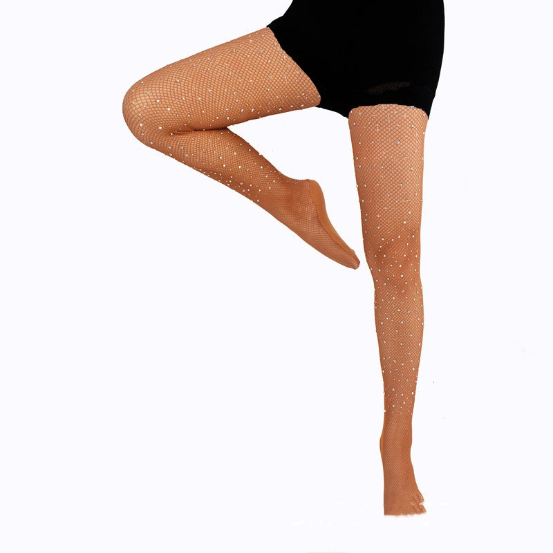 Women's Fishnet Tights With Hot-fixed Rhinestones And Colored Crystal Accents