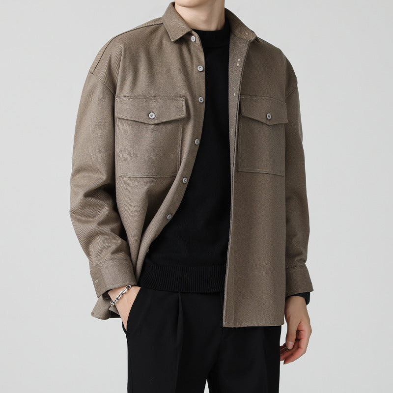 New Thickened Men's Workwear Long-sleeved Loose Wool Casual Jacket