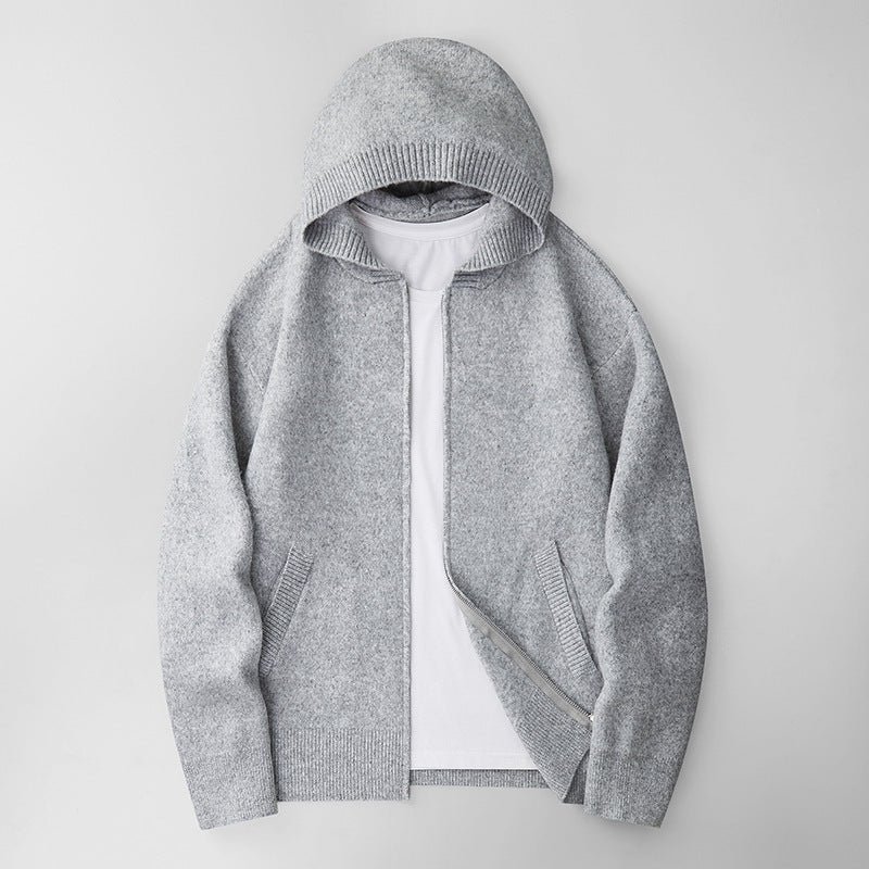 Fashionable Zippered Hooded Knitted Men's Sweater