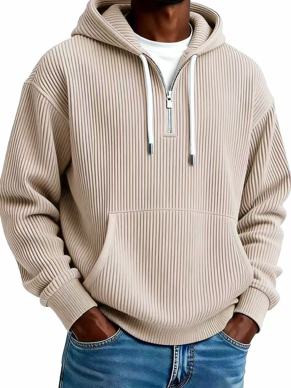 Men's Solid-Colored Corduroy Long-Sleeve Hoodie For Sports And Casual Wear