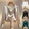 2026 Independent Site Wish Amazon SpringSummer French-Style High-End Pearl Round-Neck Satin Shirt Top For Women
