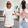 2026 Amazon Aliexpress New Spring And Summer Fashion Pure Color Round Neck Cake Skirt Splicing Dress Women's Clothing