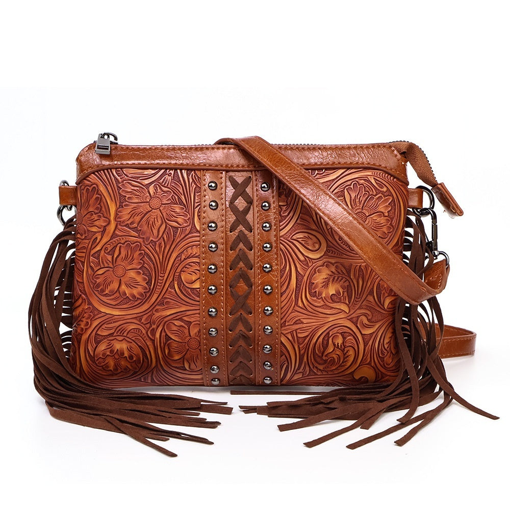 Bohemian-style Tassel Crossbody PU Leather Printed Women&