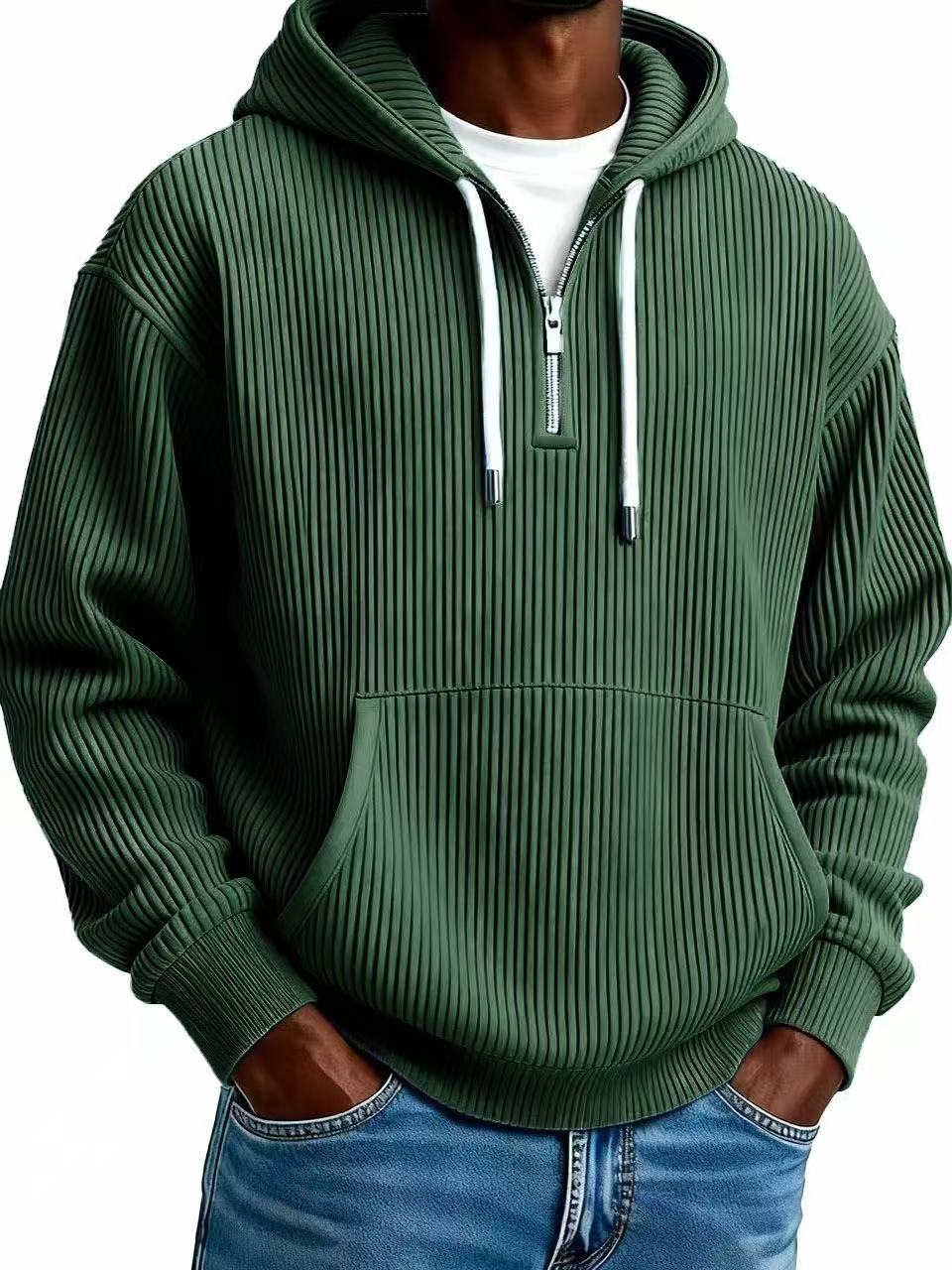 Men's Solid-Colored Corduroy Long-Sleeve Hoodie For Sports And Casual Wear