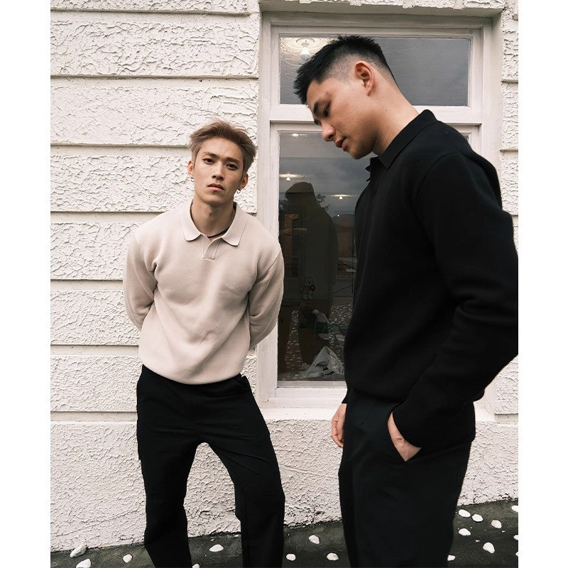 Old Money Style Knitted Sweater Men's Autumn Long Sleeve Outfit