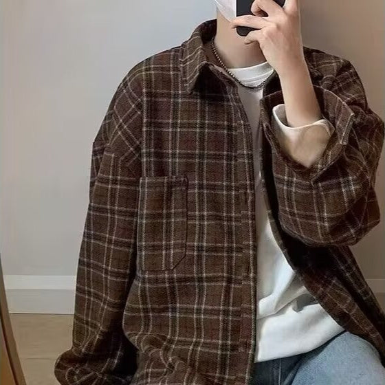 Men's Loose-fit Plaid Jacket For Spring And Autumn