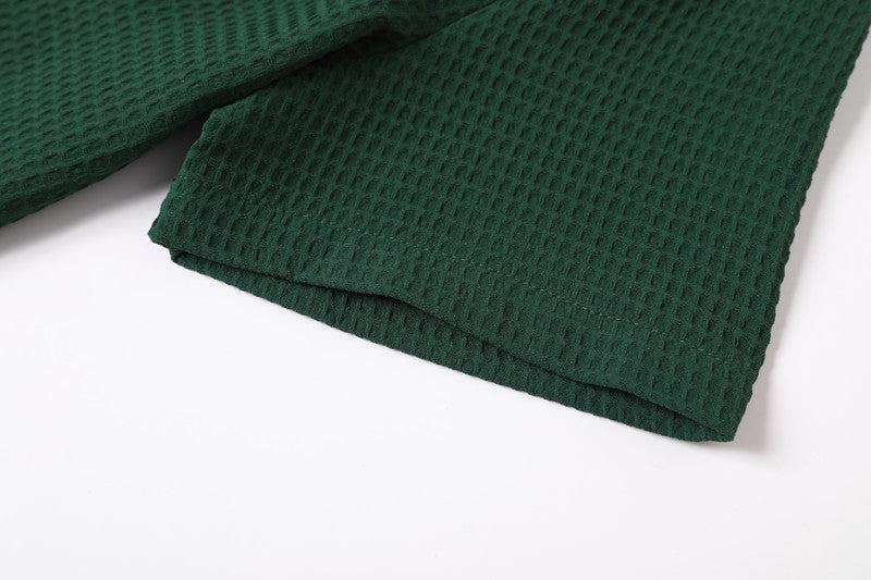 Retro Waffle Patterned Dark Green Lapel Polo Shirt - A Short-sleeved Casual Top With Breathable Texture