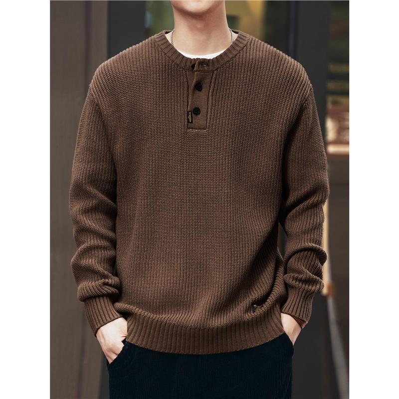 Vintage-style, Relaxed-fit, Thickened Vertical-striped Workwear Pullover Sweater